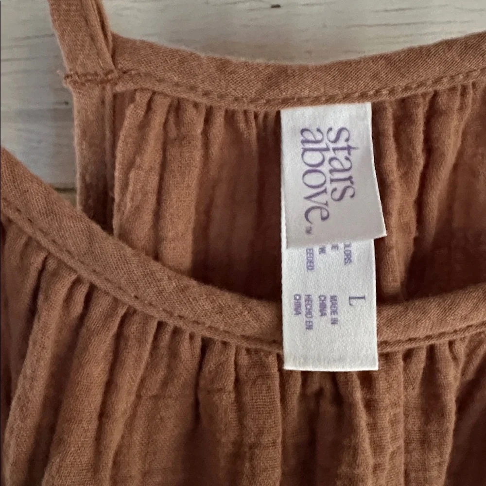 Stars Above Tan Cotton Pajama Dress L NWT - Picture 4 of 7